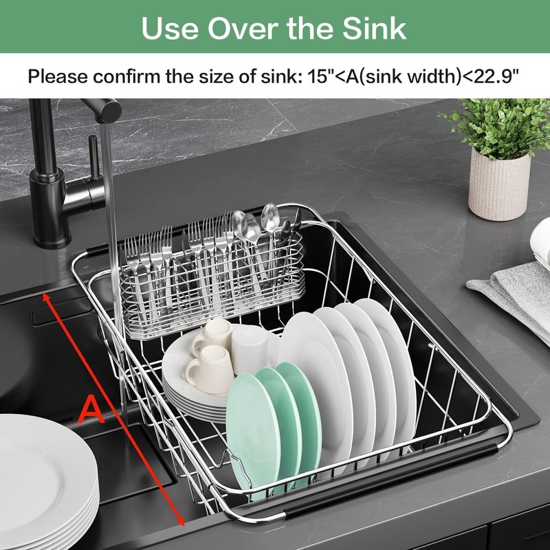 SwetLao Large Sink Dish Drying Rack, Expandable 304 Stainless Steel