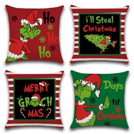 Ohok Set of 4 Decorative Cushion Covers, Polyester Linen Decorative Cushion Covers, Christmas Cushion Covers, Decorative Cushion Cover Set for Bedroom, Living Room, Sofa, Couch, Car (40 x 40 cm, HO HO