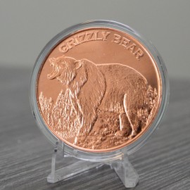 Grizzly Bear 1 oz Pure .999 Copper Round Bullion Coin in Capsule - COA by Heavenly Metals
