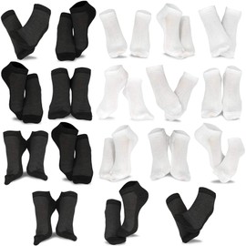 Vintage Mesh Lowcut Ankle Socks for Men 10-13 School Dress Socks 18 Pairs Less than Dollar (Black-White)
