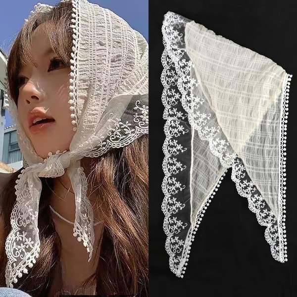 White Lace Hair Bandana Headscarf Hair Scarf Women's for Tying