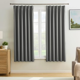 KEQIAOSUOCAI Blackout Bedroom Curtains 63 Inches Long, Thermal Insulated Short Pinch Pleated Vertical Drapes for 62 Inch Home Office/Bay Windows/Basement(Grey,40"x63"x2 Panels)