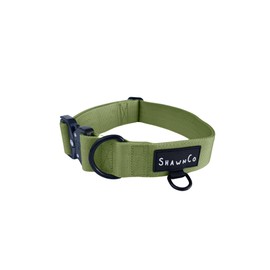 ShawnCo Basecamp Dog Collar- Premium, Adjustable, Heavy-Duty Nylon Tactical Dog Collar with Metal Buckle for Medium and Large Dogs (Olive Green, L)