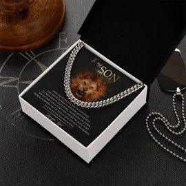 VIRAGIL To My Son From Dad, Son Gifts From Mom and Dad, To My Boy Necklace, Birthday Gift For My Son Graduation Birthday Christmas Cuban Link Chain Necklace Present, Standard Gift Box Version 4