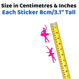 16 Pack Cute Ballerina Fun Waterproof Stickers - Use on Car Bumpers, Laptops, Mirrors, Water Bottles, Scrabooking, Party Bag Fillers, Gifts (Pink, 8cm (3.1"))