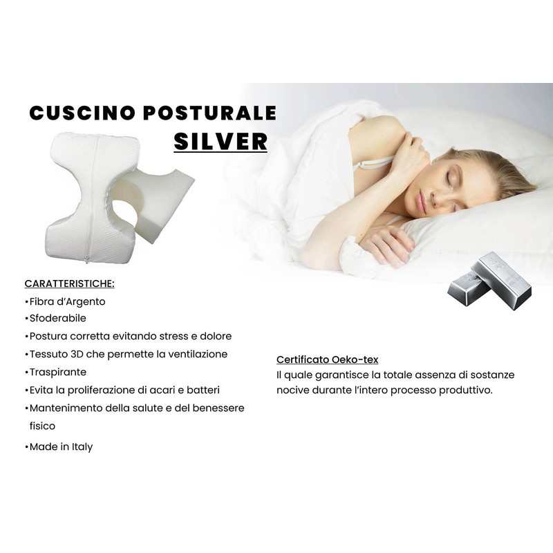 Italian Bed Linen Posture Cushion with Treatment Silver