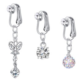 Crdifu Fake Belly Button Piercings Clamp No Piercing Belly Button Clips Rings Silver Heart Butterfly Pack of 3, Stainless Steel