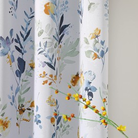 MYSKY HOME Floral Blackout Curtains 63 Inch Long Living Room Bedroom Curtains Thermal Insulated Curtains Room Darkening Curtains Printed Flower Leaf Window Treatments, 2 Panels, Yellow and Blue