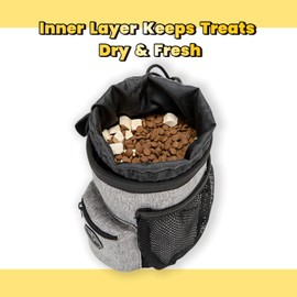 Dog Treat Pouch – Pet Training Treat Bag with Drawstring Closure, Poop Bag Dispenser, Multiple Pockets for Treats & Kibbles | 3 Ways to Wear with Adjustable Waist & Shoulder Straps | Hands-Free Walks