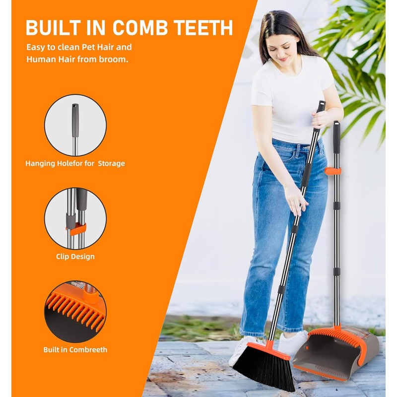 2-Pack is More economical,Upgraded Broom and Dustpan,with 52" Long Handle,