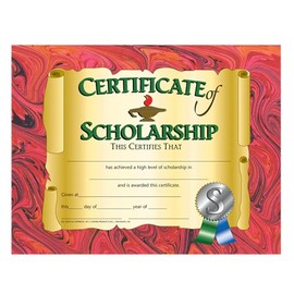 Hayes Certificates of Scholarship, Award Recognition for Academic Achievement, High Grades, Honor Roll, Graduation, Scholarship Ceremony, Full-Color Glossy Finish, 8.5" x 11" - 30 Pack