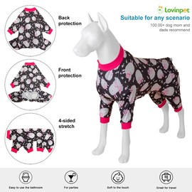 LovinPet Doberman Pajamas, Anxiety Calming Dog Jumpsuit, Lightweight Onesie, Black Sheep Print, Large Dog Pjs, Long Sleeve Pullover for Dogs/Medium