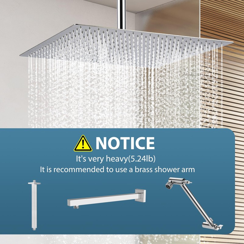 16inch Rainfall Shower Head, Ultra Thin 304 Stainless Steel High