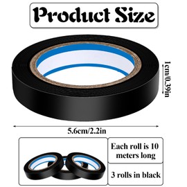 Xindojuz 3 PCS Tennis Racquet Grip Tape, 0.39 Inch × 11 Yards PVC Grip Finishing Tape Tennis-Racket Wrap Grips Tapes Vinyl Accessories Sticky Seal for Tennis Badminton (Black)