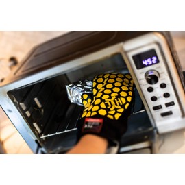 JH Heat Resistant Oven Glove:EN407 Certified 932 °F, BBQ & Oven Mitts for Cooking, Kitchen, Fireplace, Grilling, 1 Pair (Mitten, Black/Yellow)