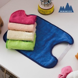 MINIWOOD Nursery Essential Pack 5 Waterproof Bibs with Rubber 3 Towels with Hanger Hook and 3 Different Size Fabric Bags High Quality Material for Your Baby's Skin (Blue)