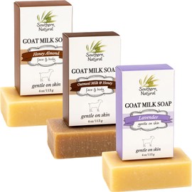 Southern Natural Goat Milk Soap Bar – Oatmeal Milk & Honey, Lavender, Honey Almond – Handmade for Dry and Sensitive Skin – Face & Body Wash for Men, Women, Kids, Baby – 3 pack (4-4.5 oz)