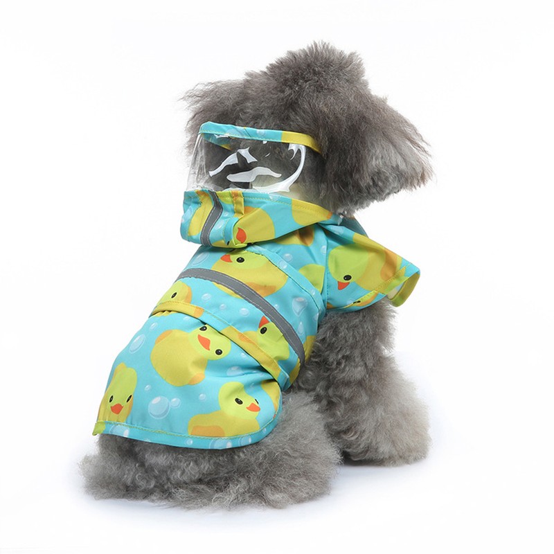 Pet Rain Jacket Duckling Pattern Waterproof Reflective Adjustable 4 Legs