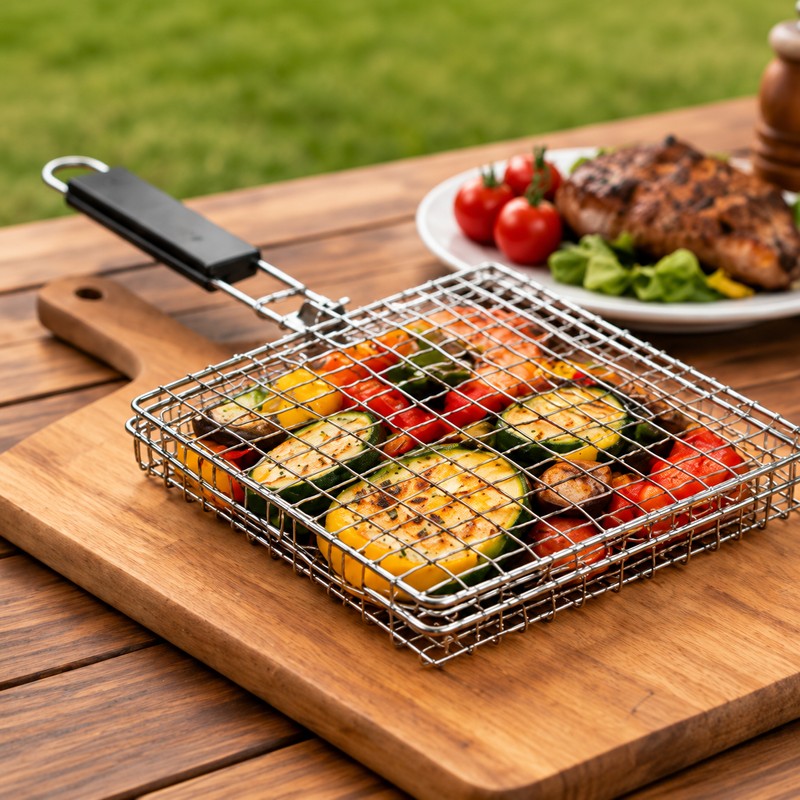 Rolling Grill Basket, Stainless Steel BBQ Grilling Basket with Removable