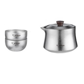 Ti artisan Titanium Tea Set with 2 teacup Teapot and Strainer Dividing Portable Tea Bowl Mug for Outdoor Camping Travel Picnic Backpacking Home Office (Ice Flowers)