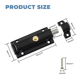 Mooche Door Bolts Black, Door Bolts for External Doors Automatic Spring Sliding, 70MM Zinc Alloy Door Bolt Latch Lock, Suitable for Internal and External Doors Shed Gate or Garage Door Garden