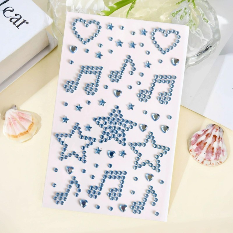 Blue Face Gems Stickers Face Jewels with Star Heart Music