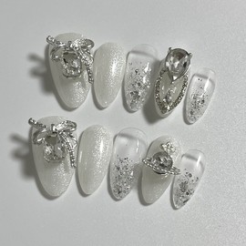 3+1 Clean Shimmer Handmade Nail Tips - Midi Long Oval / 3+1 깨끗쉬머 수제네일팁 - 미디 롱 오발