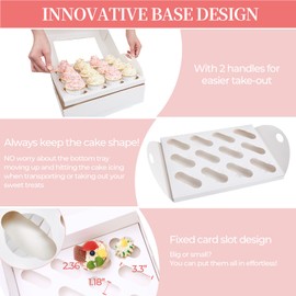 Ohuhu Cupcake Container, UPGRADED THICKEN 12 Pack 12 Count Cupcake Boxes - Food Grade Cupcake Holder with Handle Tray Window and Inserts to Hold 144 Pastry Muffin Box for Birthday Holiday Party Baker