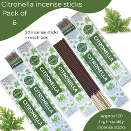 Citronella Incense Sticks for Outdoor Camping - Total 120 Insence-Sticks - 6 Packs of 20 Insense - Inciensos - Inscents - Natural Non Toxic Ingredients - Incents - Incence - Inscense