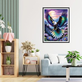 QQYRHN Eagle Diamond Painting Kits for Adults Beginners, 5D Sunrise Diamond Art Kits, DIY Round Full Drill Flowers Diamond Dots Diamond Gem Art with Painting Kits for Home Wall Decor 12x16 Inch