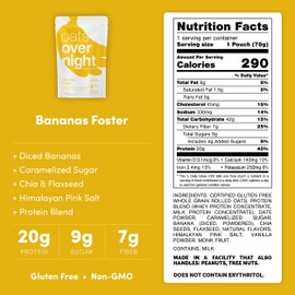 Oats Overnight Bananas Foster - Overnight Oats with 20g Whey Protein, High Fiber Breakfast Protein Shake - Gluten Free Oatmeal, Non GMO High Protein Oatmeal (2.8 oz per Meal) (8 Pack)