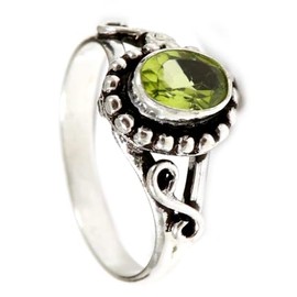 JEWELSTREZORO Peridot facettiert Edelstein Band Ring 925 Sterling Silber Ring Männer & Frauen Band Ring Alle Größen Band Ring Handgefertigt TSR190N_54 (17.2)