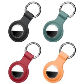 xalvok [4 Pack] for AirTag Holder Case - Upgraded Waterproof, Shockproof & Anti-Scratch Cover for AirTag GPS Trackers, Hard PC + Soft Silicone Keychain Accessories, Black/Dark Green/Red/Orange