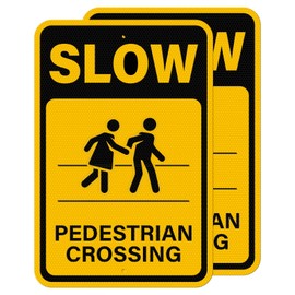YIKIADA 2 Pack Slow Pedestrian Crossing Sign 18 × 12 Inches High Reflective Waterproof Aluminum Metal Safety Warning Signage with Pre-Drilled Holes for Indoor Outdoor Use