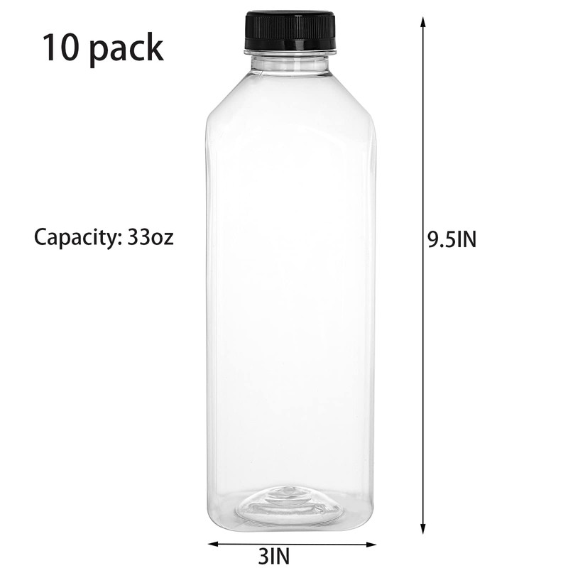 Cedilis 10 Pack 33oz Plastic Juice Bottles with Black Cap,