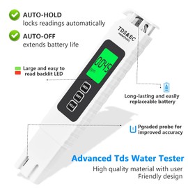 4 in 1 TDS Meter Digital Water Tester - Accurate and Reliable TDS EC & Temp(°C,°F) Meter, 0-9990ppm - Professional Testing for Drinking Water, RO/DI System, Aquariums etc