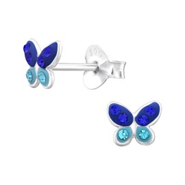 Laimons Charming Children's / Girls' Butterfly Stud Earrings with Sparkling Glitter 925 Sterling Silver, Silver, Crystal