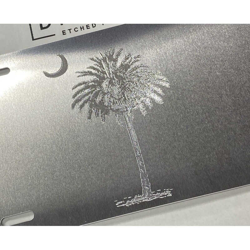 Engraved SC Palmetto Palm Tree Diamond Etched Vanity License Plate
