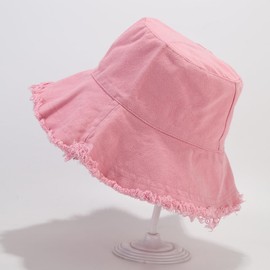 Quanhaigou Unisex Sun Hats, Fashion Beach Bucket Hat for Men Women,Summer Outdoor Boy's Girls Boonie Cap Breathable Packable (Frayed Pink)