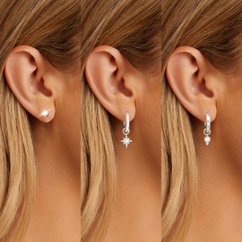 Senteria Small Silver Hoop Earrings for Women 925 Sterling Silver Hoop Earrings Set Interchangeable Silver Dangle Hoop Earrings Hypoallergenic Silver Cartilage Huggie Earrings