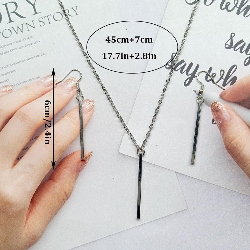 Dishowme Bar Necklace Earrings Sets Long Vertical Bar Pendant Necklace
