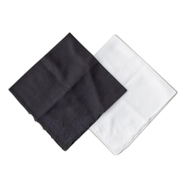 Tokyo Soir Cotton Handkerchief with Rose Embroidery, Black