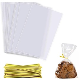 Fabselection 100 Pack Plastic Gift Bags Twist Ties for Party Favor Bags(15x25cm)