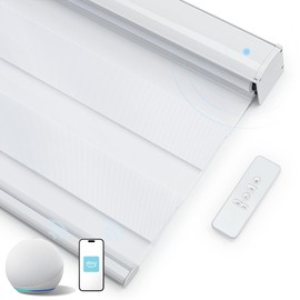 JaeJaes Motorized Zebra Blinds for Windows, Smart Windows Blinds with Remote Control,Light Filtering Smart Blinds Compatible with Alexa Google Home（White, 25" W x 72" H）