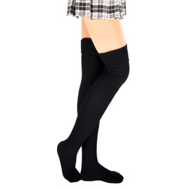 Joyingtwo Womens Girls Winter Spring Plus Size Over Knee Leg Warmer Knit Crochet Thigh Boot Socks Leggings, Black