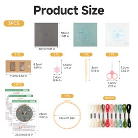 Arvoni 3 Pieces Embroidery for Beginners, Embroidery Set Adults for Floral Pattern Plants, Embroidery Set with Stick, Poke Set, Instruction Manual (English language not guaranteed), Embroidery Kit for