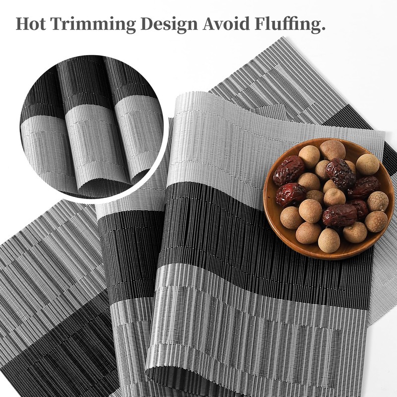 Leetaltree Grey with White Striped Placemats Set of 4 -