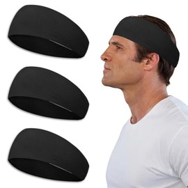 Mens Running Sports Headband, 3 PCS Sweatband Sports Headband, Elastic Breathable Fabric Head Bands, Unisex Hairband for Running, Yoga, Fitness, Workout