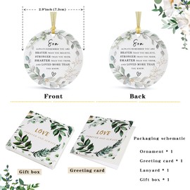Son Ornaments Gift from Parents 2024 ，Christmas Ornament for Son Forever Pendant from Mom Dad，Best Son Ever Gift Ceramic Xmas Tree Decorations with Gift Box