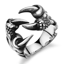 EQLEF Dragon Claw ring, Men Dragon Ring Wild Alondra Ring Gothic Rings for Men (B)